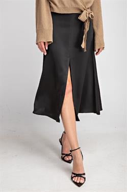 Apparel- Glam Slit Satin Modi Skirt Black