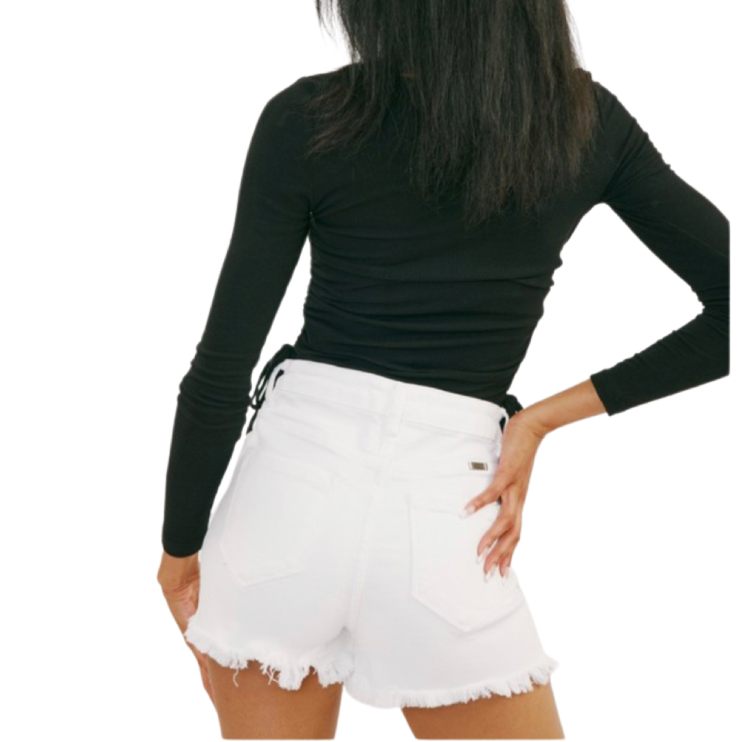 Apparel- Kan Can Hazel High Rise Denim Shorts White