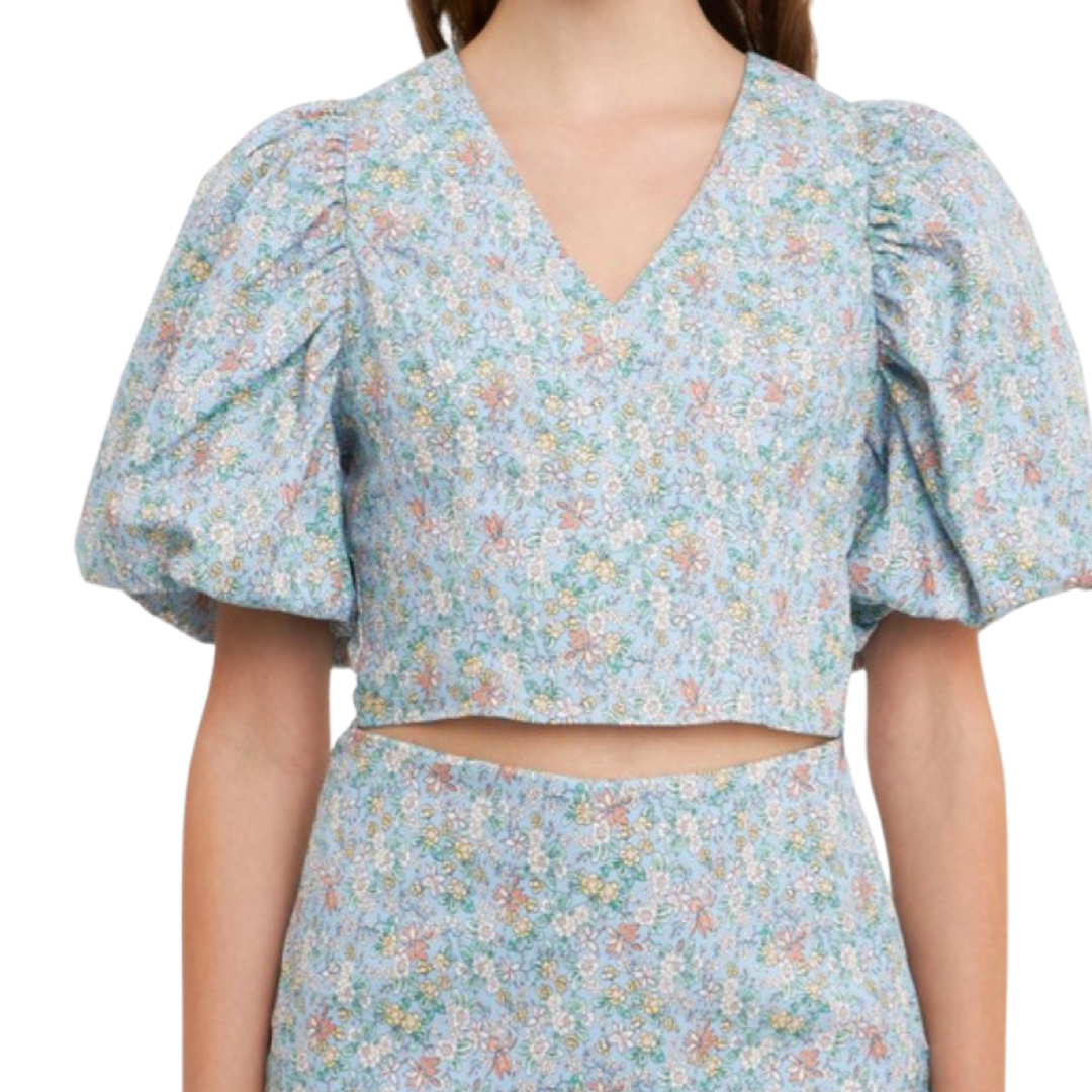 Apparel- Endless Rose Floral Puff Sleeve Crop Top