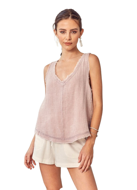 Apparel- Mustard Seed Sleeveless V Neck Waffle Weave Top Lavender
