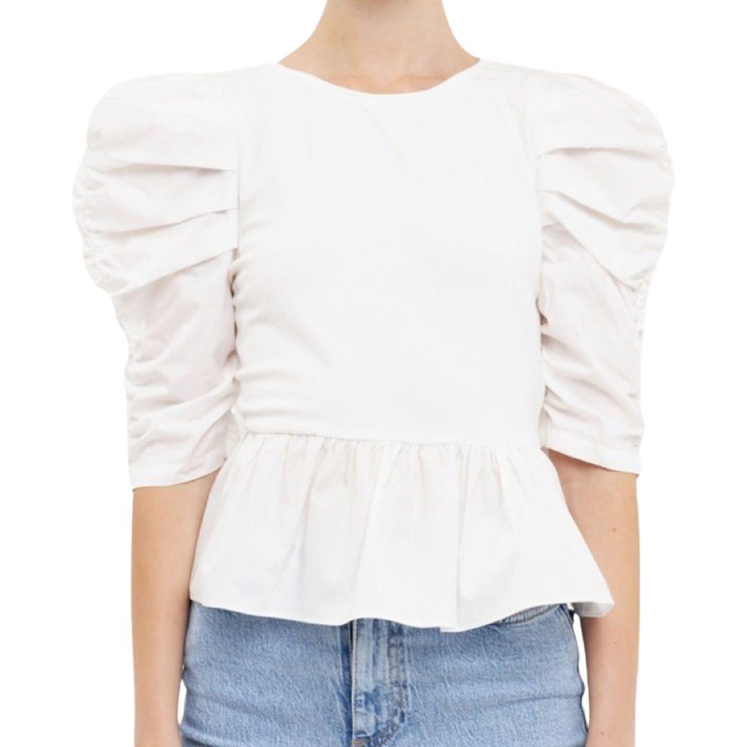 Apparel- English Factory Pleated Puff Sleeve Top