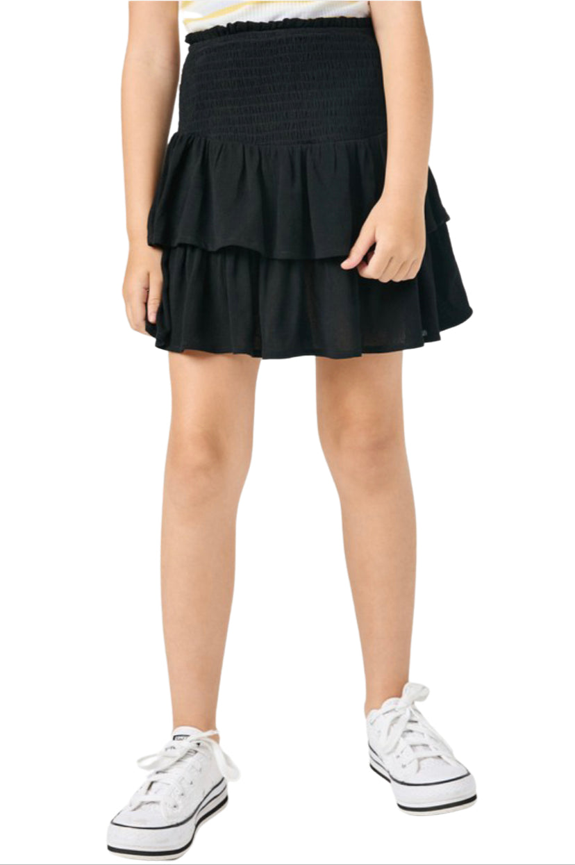 Girls- Hayden Girls Smocked Tiered Mini Skirt Black