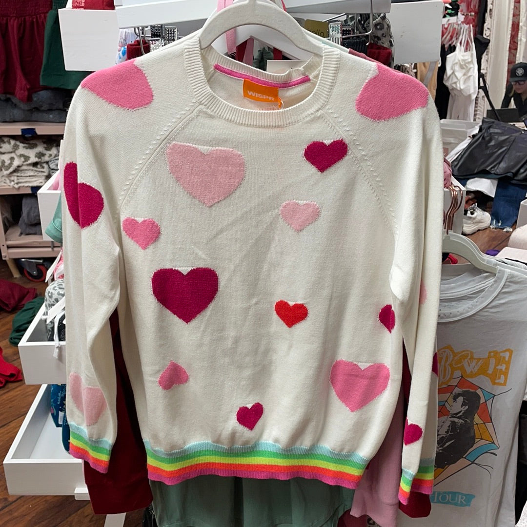 Apparel- Whisper by Brodie Heart Sweater with Rainbow Trim