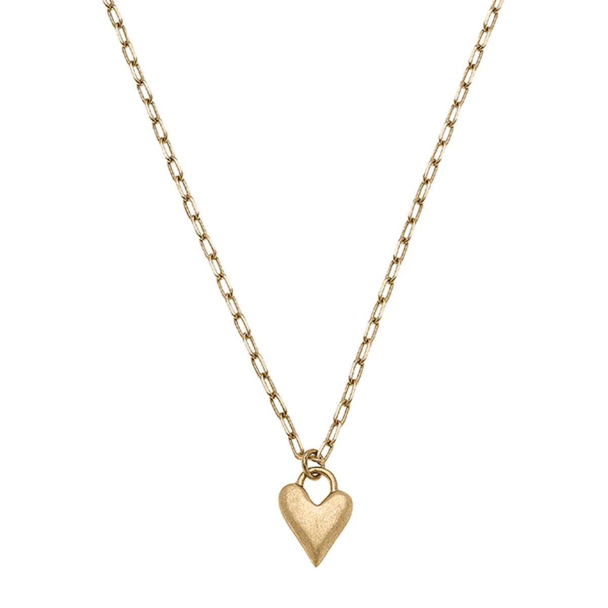 Necklaces- Canvas Macy Heart Charm Necklace in Worn Gold