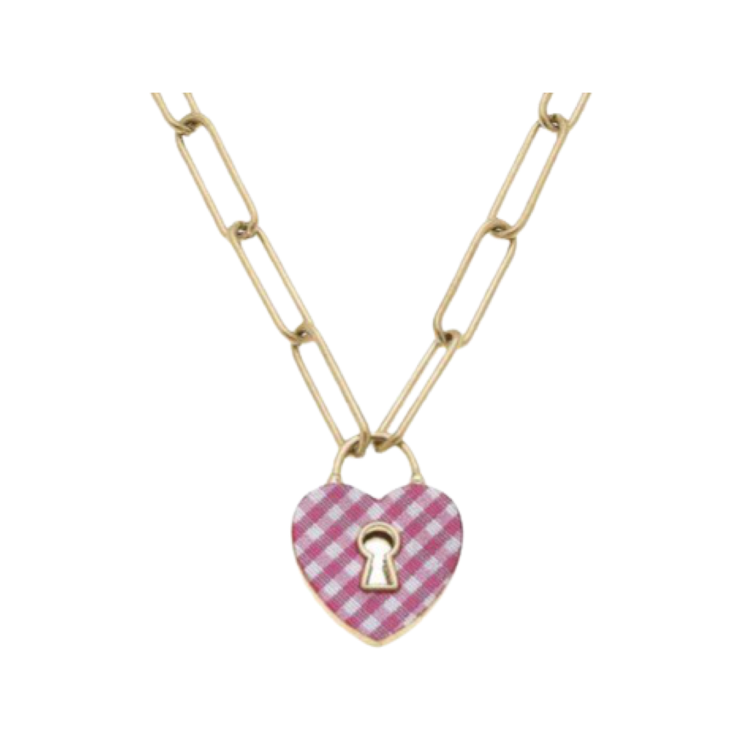 Necklaces- Canvas Moncler Gingham Heart Padlock Necklace