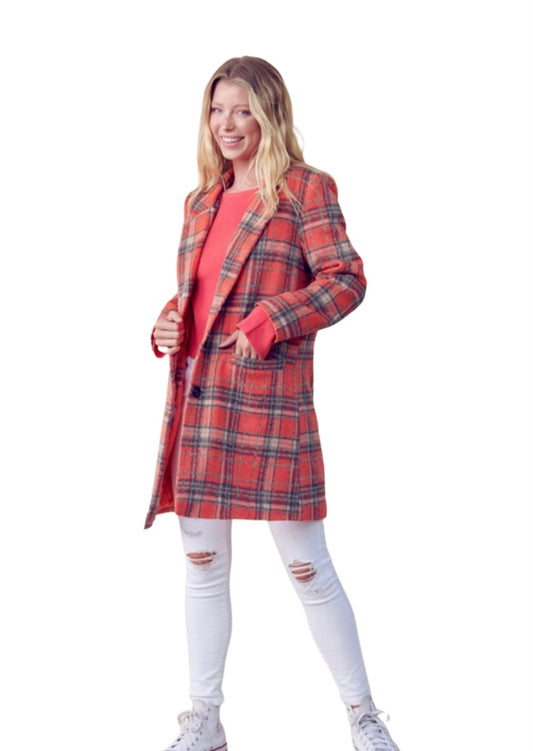 Apparel- En Merci Check Collard Neck and Notched Lapels Peacoat