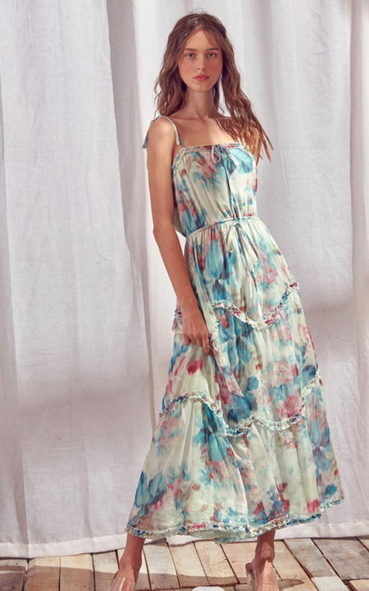 Apparel- Storia Watercolor Floral Midi Dress