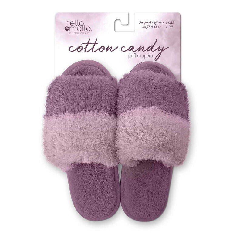 Slippers- Hello Mello Cotton Candy Puff Slippers in Grape