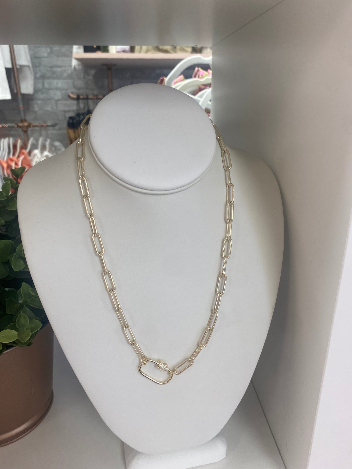 Necklaces- M&E Bling Gold Link Necklace with Paper Clip Chain