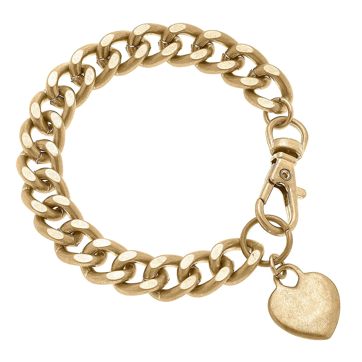 Bracelets- Canvas Margot Heart Chunky Curb Chain Bracelet in Worn Gold