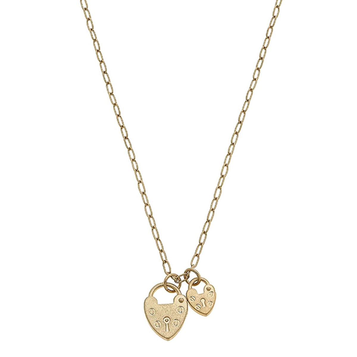 Necklaces- Canvas Mia Heart Padlock Charms Necklace in Worn Gold