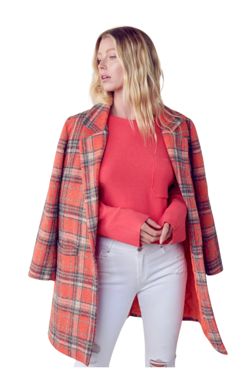 Apparel- En Merci Check Collard Neck and Notched Lapels Peacoat