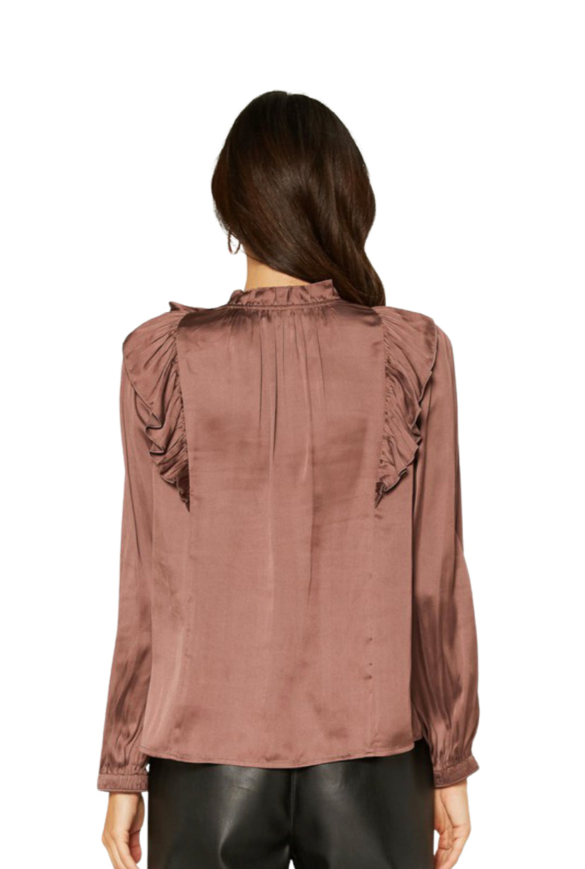 Apparel- Current Air Silky Satin Top in Mocha Champagne
