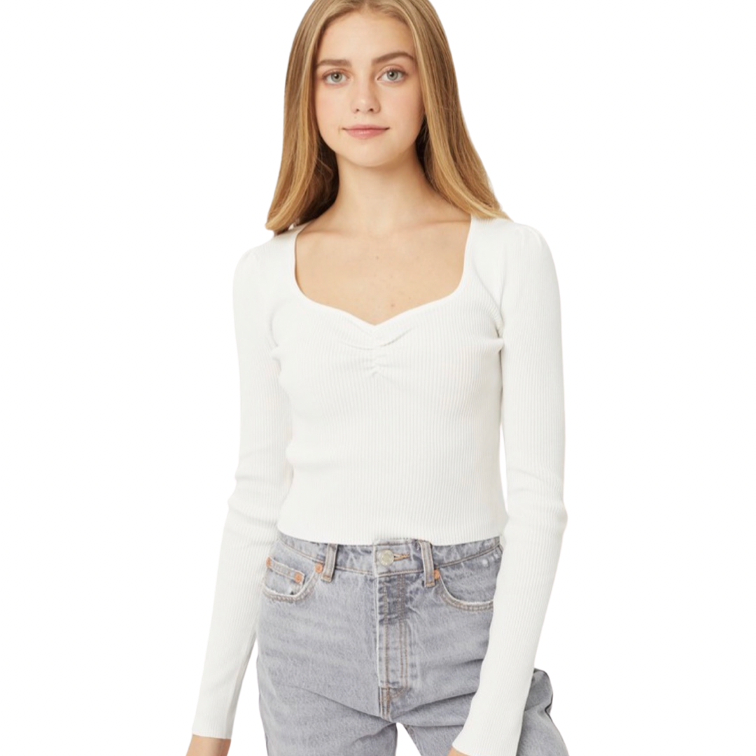 Apparel- Love Tree Ribbed Sweetheart Cropped Sweater Top