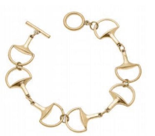 Bracelets- Canvas Stella Horsebit T-Bar Bracelet in Worn Gold