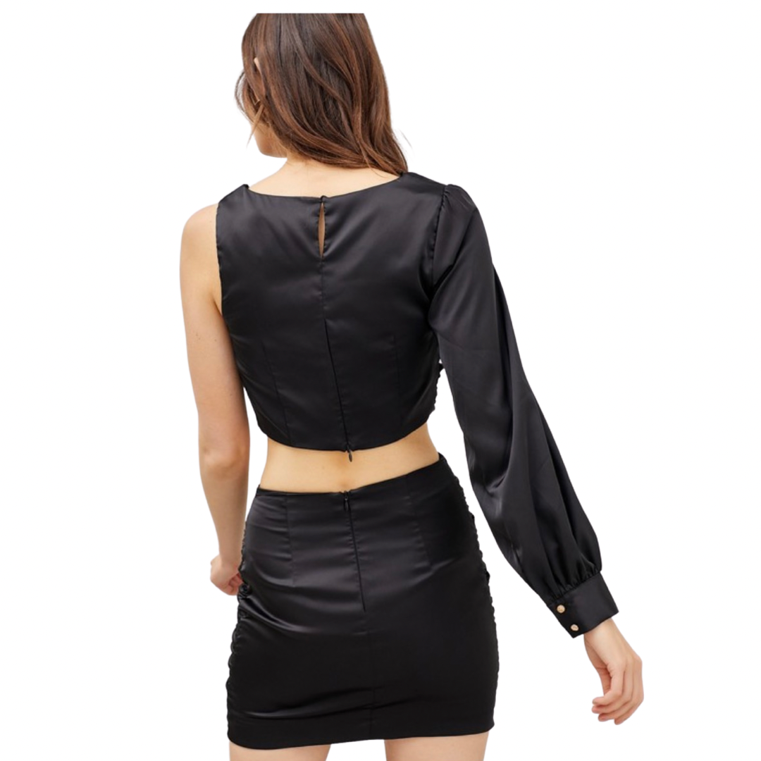 Apparel- Do+Be One Shoulder Long Sleeve Ruched Top
