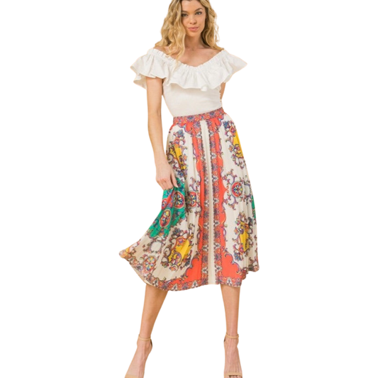 Apparel- Flying Tomato Baroque Print Skirt in Ivory