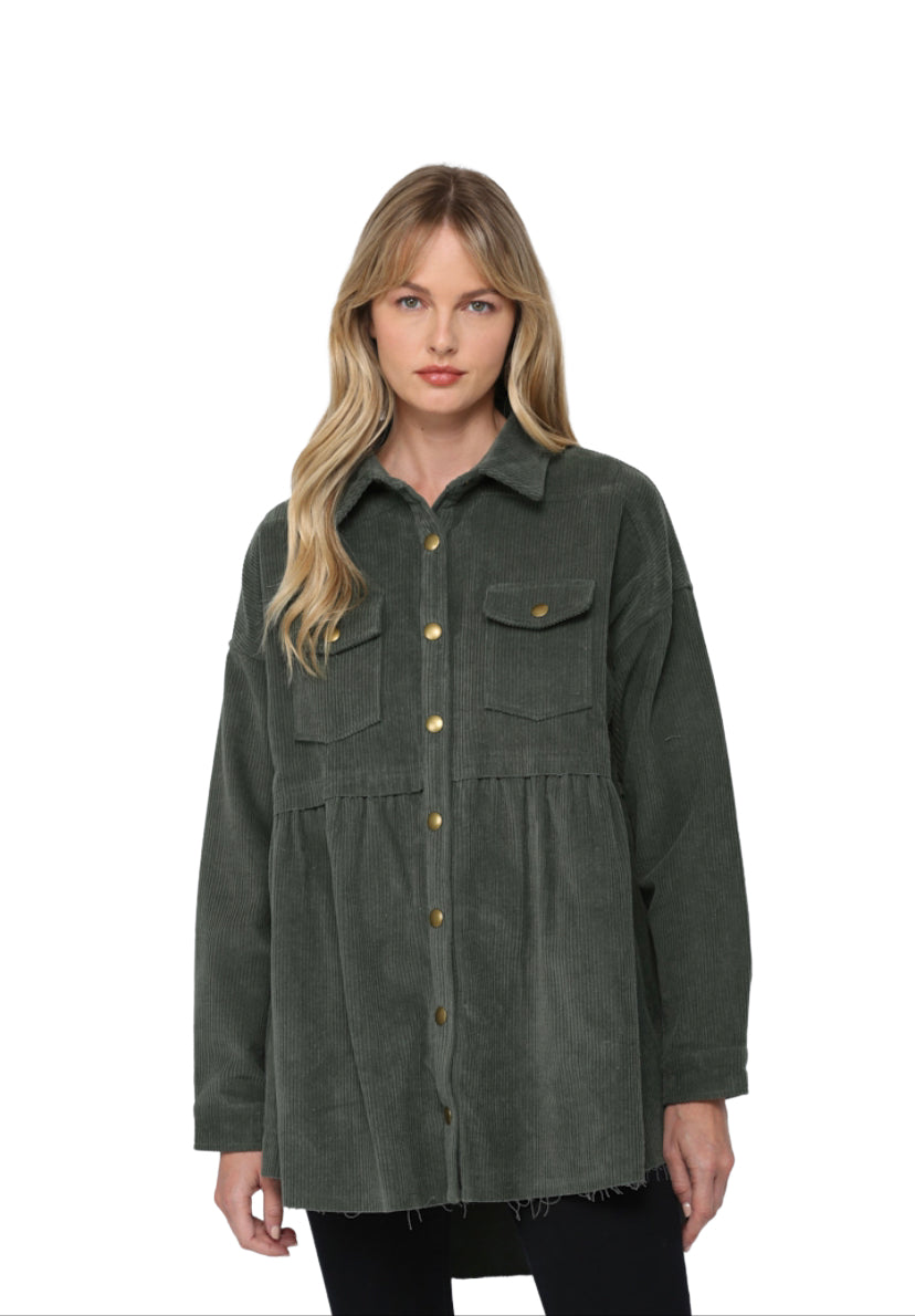 Apparel- Fate Corduroy Button Up Shirt Green