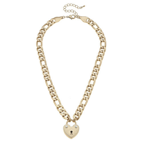 Necklaces- Canvas Whitney Padlock Chain in Worn Gold