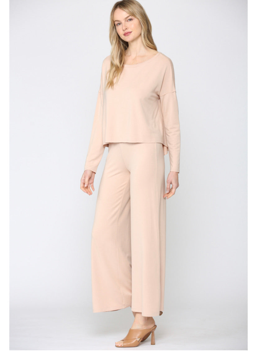 Apparel- Fate Adelaide High Low Top and Wide Leg Pants Set Toasted Almond