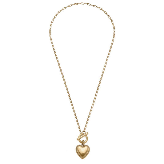 Necklaces- Canvas Edie Puffed Heart Pendant Necklace in Worn Gold