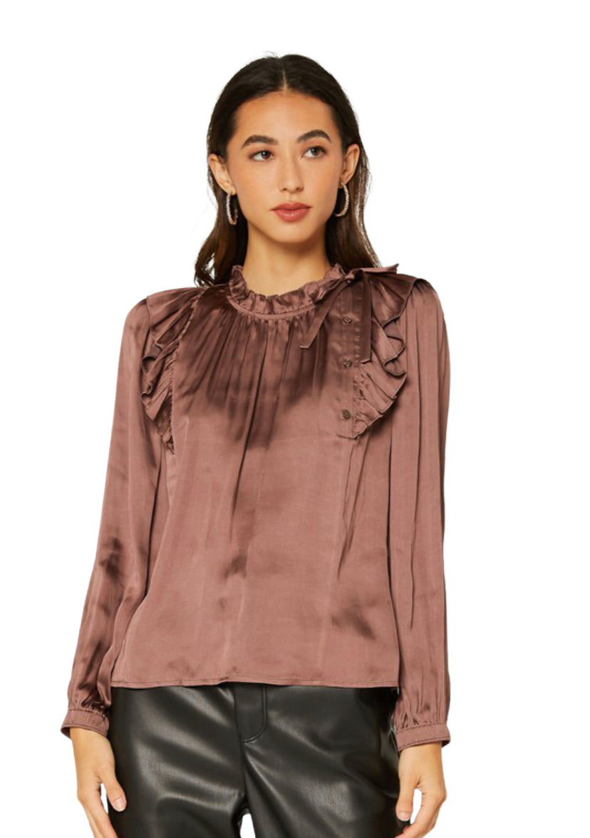 Apparel- Current Air Silky Satin Top in Mocha Champagne