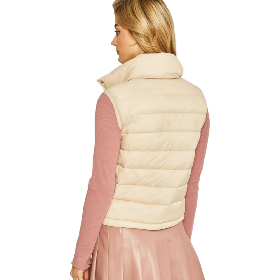 Apparel- Love Tree Woven Solid High Neck Vest