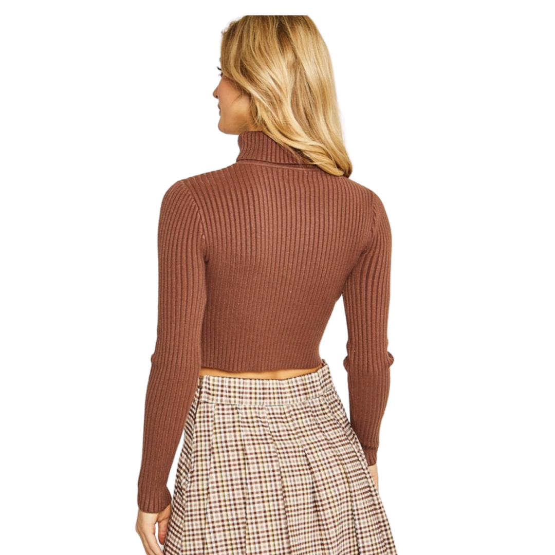 Apparel- Love Tree Cropped Turtle Neck Sweater
