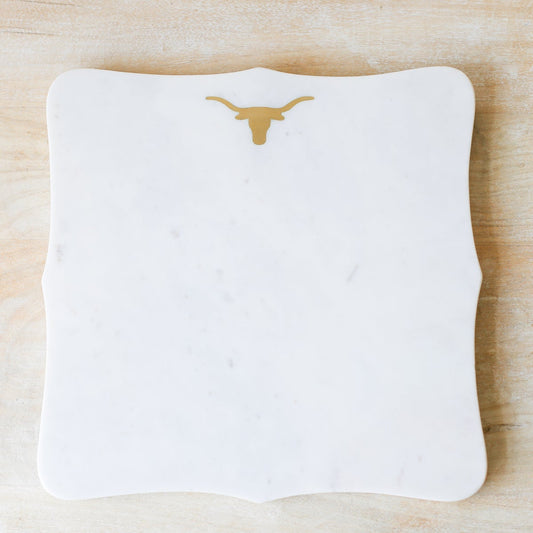 Marble Collection- Longhorn Serving Board 12x12 White/Brass
