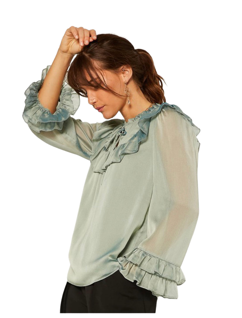 Apparel- Current Air Ruffled Blouse in Celery