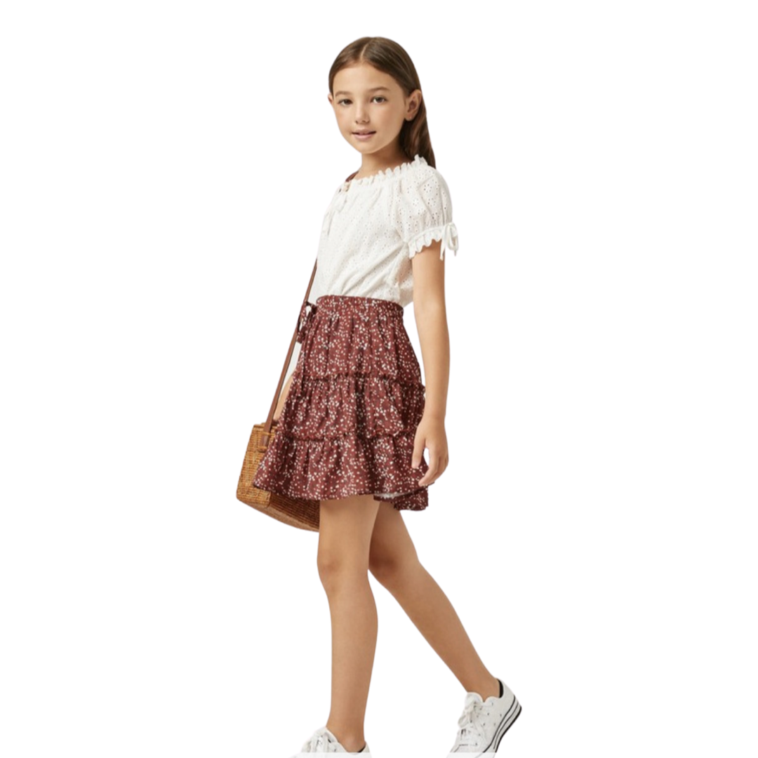 Girls- Hayden Girls Ruffle Tiered Drawstring Mini Skirt
