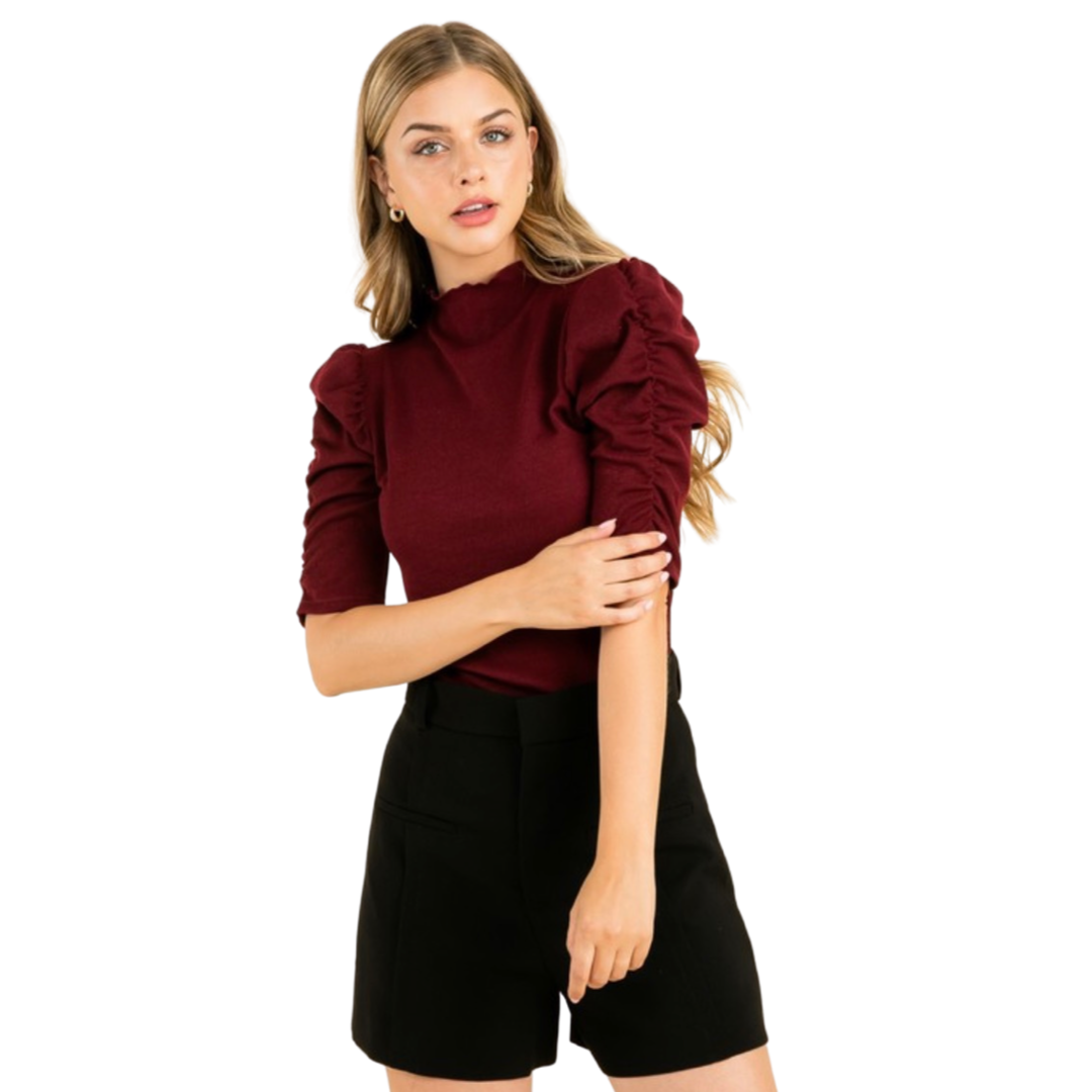 Apparel- THML Ruched Sleeve Knit Top