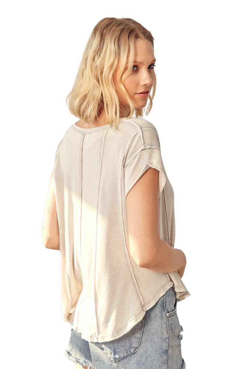 Apparel- Mustard Seed V Neck Pleat Shirt Icy Taupe