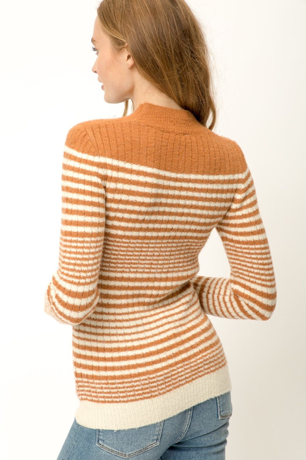 Apparel- Mystree Shimmer Striped Sweater Rust