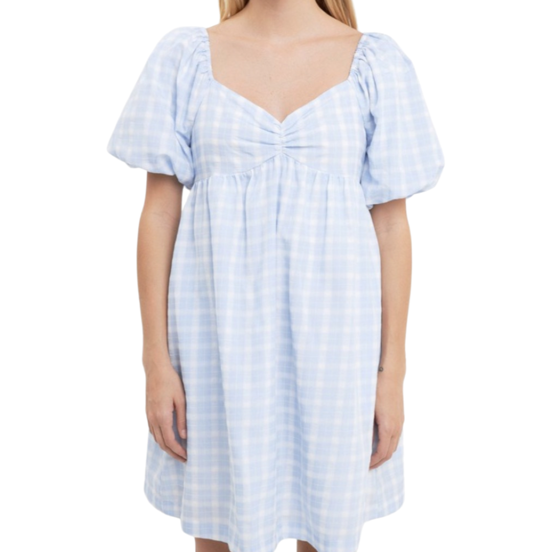Apparel- English Factory Gingham Linen Sweetheart Dress