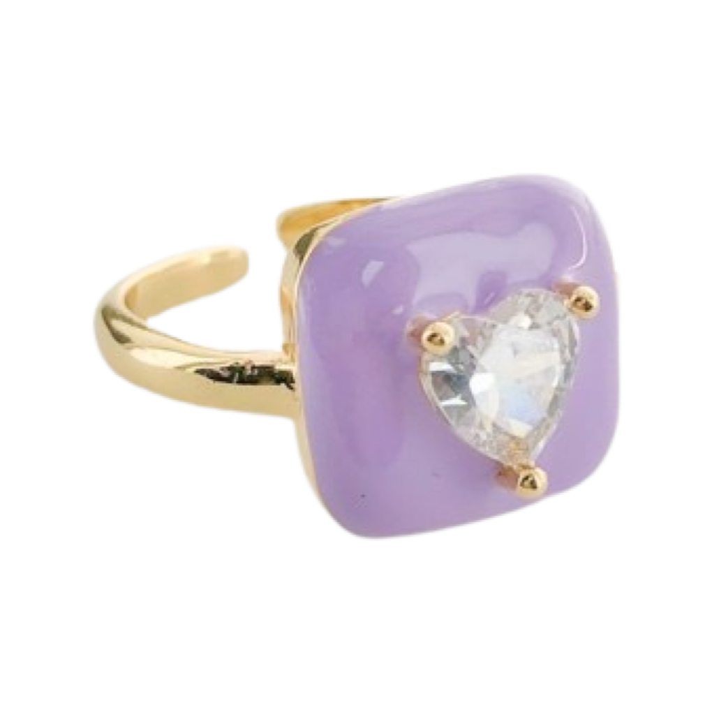 Rings- M&E Bling Heart Rounded Square CZ Enamel Rings