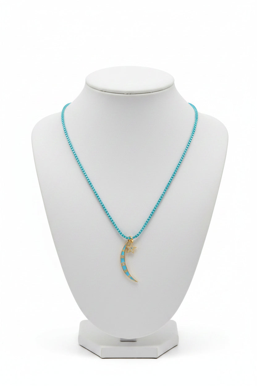 Necklaces- Melania Clara Color Block Necklace- Pale Aqua Moon