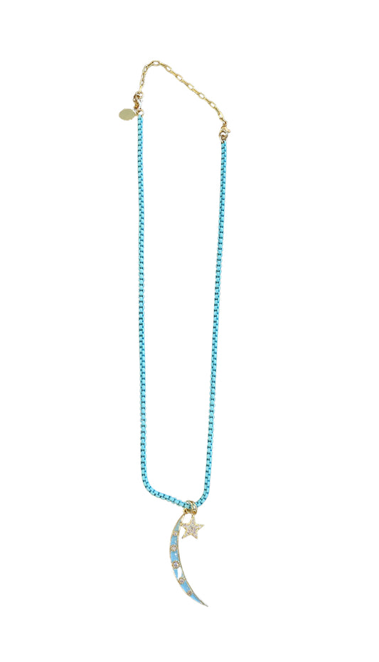 Melania Clara Color Block Necklace- Pale Aqua Moon