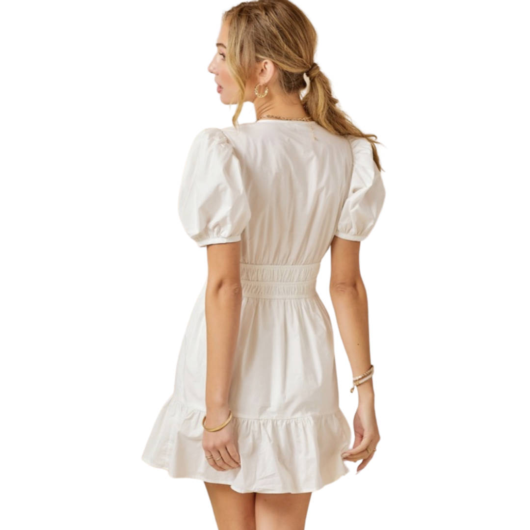 Apparel- Day+Moon Puffed Sleeve Cinch Waist Mini Dress