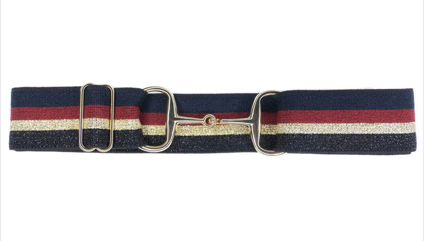 Belts-  1 1/2” Modera Gold Snaffle Bit Elastic Belt