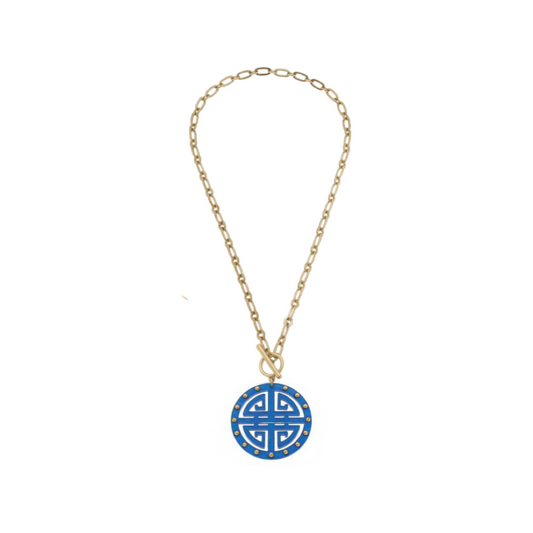 Necklaces- Canvas Tara Greek Keys Resin Pendant Necklace