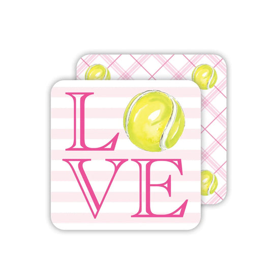 Home- Rosanne Beck Paper Coasters LOVE with Tennis Ball- Preppy Plaid