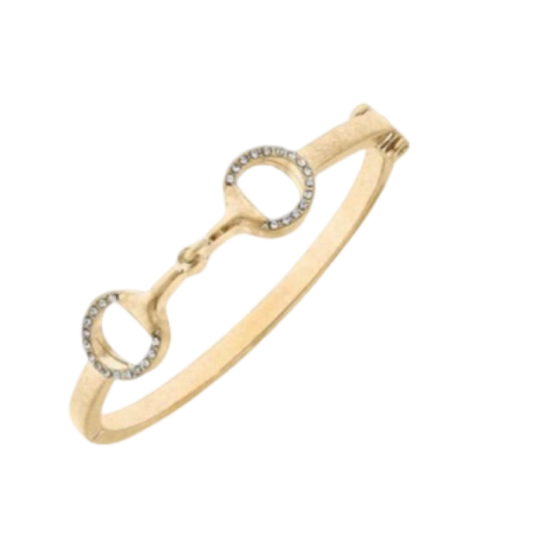 Bracelets- Canvas Juniper Pave Horsebit Bangle Bracelet in Worn Gold