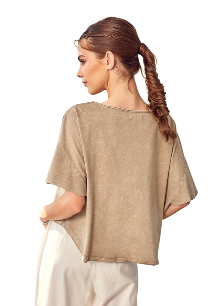 Apparel- Mustard Seed Oversized Ruffle Top Taupe