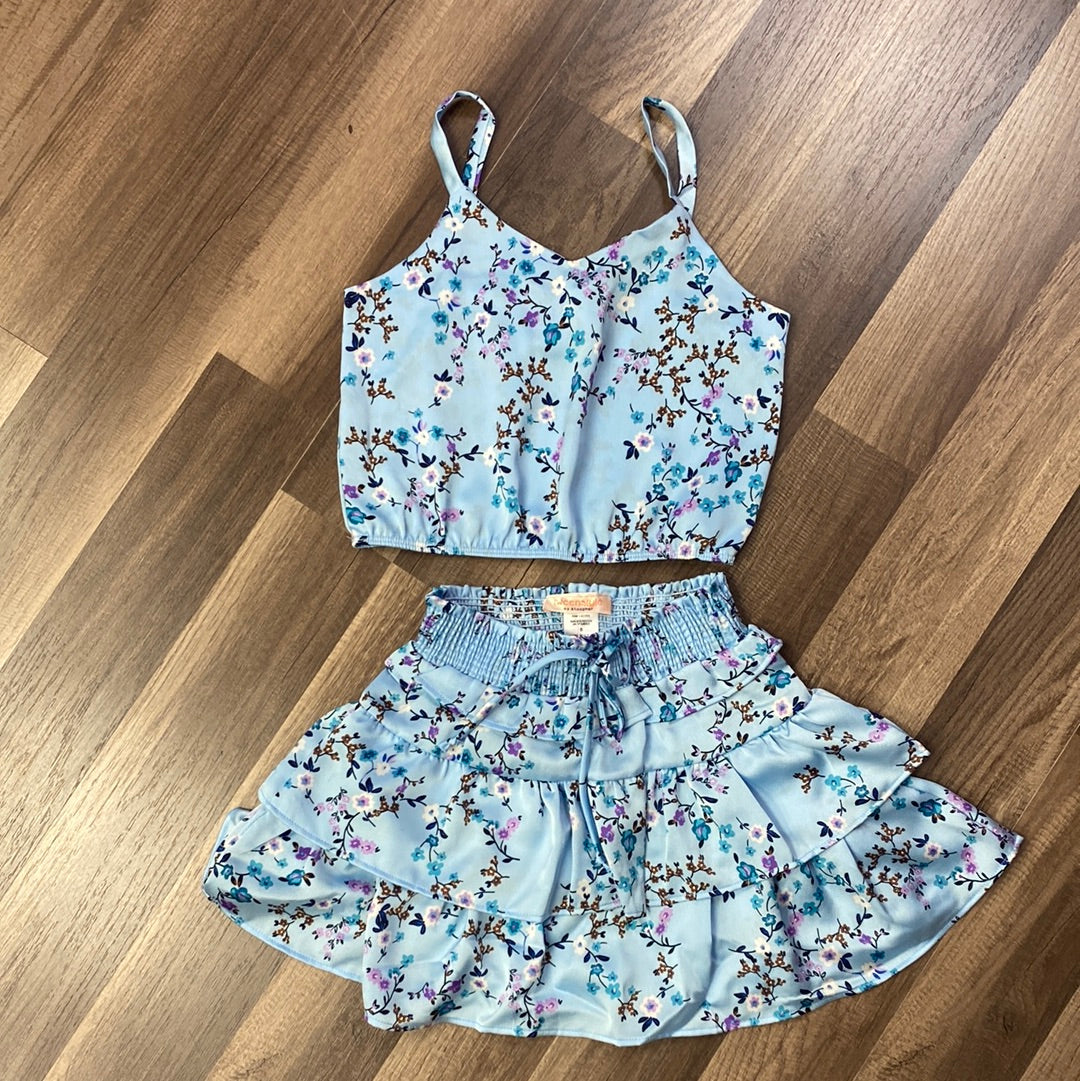 Girls- Tweenstyle by Stoopher Blue Floral Tank and Skirt Set