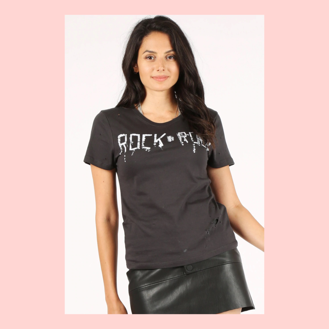 Apparel- Rock and Roll Distressed Black Graphic Tee