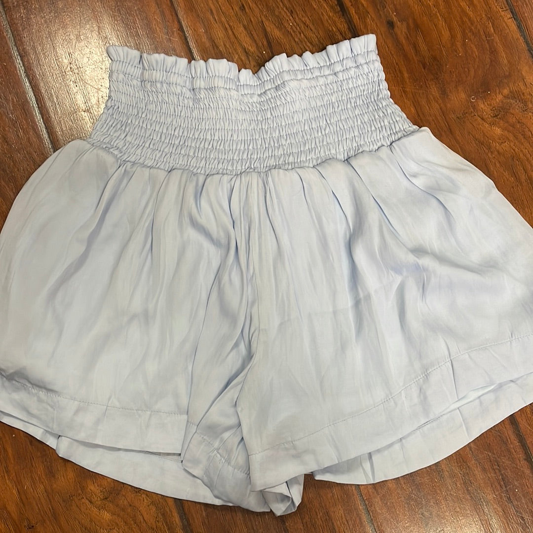 Apparel- TCEC Smocked Waist Band Solid Shorts Light Blue