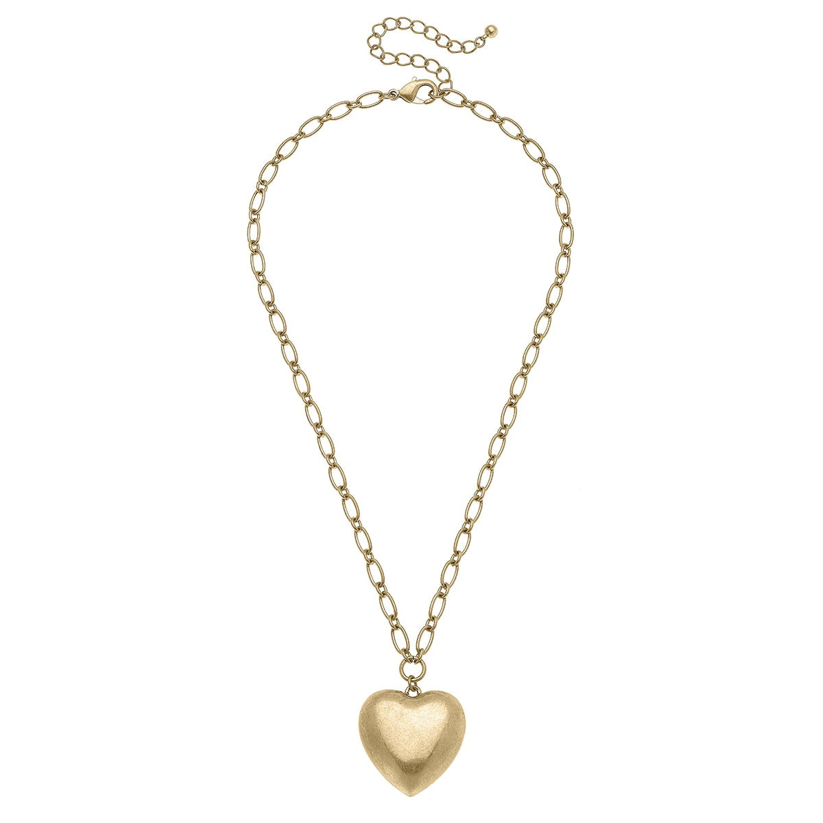 Necklaces- Canvas Eileen Puffed Heart Pendant Necklace in Worn Gold