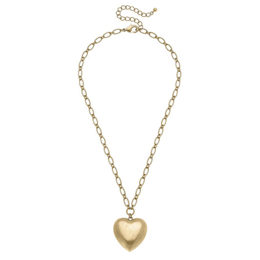 Necklaces- Canvas Eileen Puffed Heart Pendant Necklace in Worn Gold