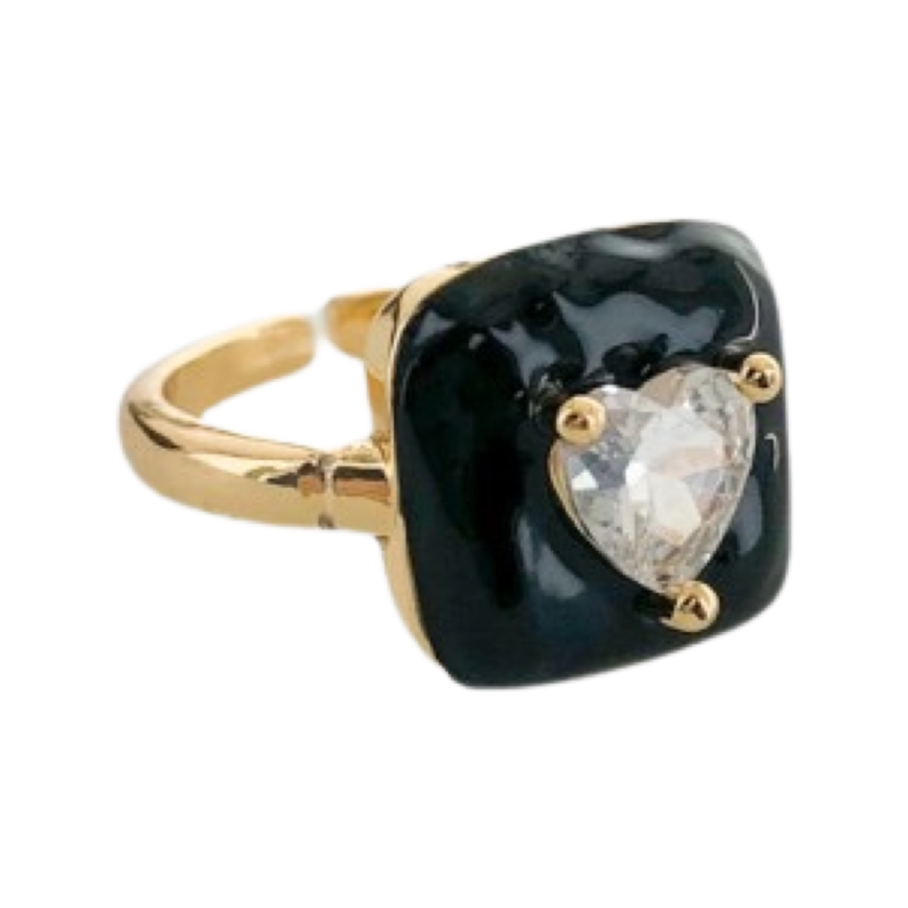 Rings- M&E Bling Heart Rounded Square CZ Enamel Rings
